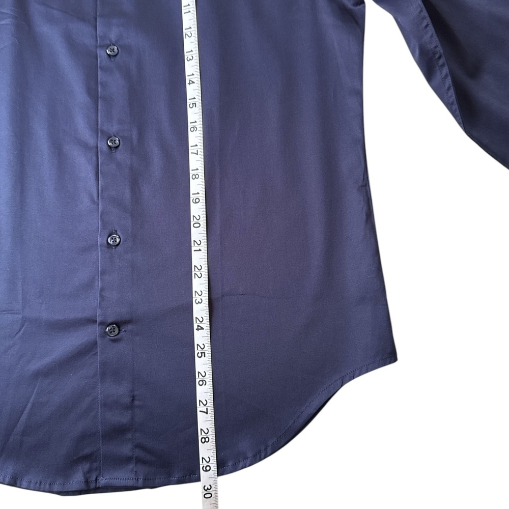 DSTRCT & Row Slim Fit Dress Shirt Navy Size M Wrinkle-Free Long Sleeve Button Up - Picture 6 of 9